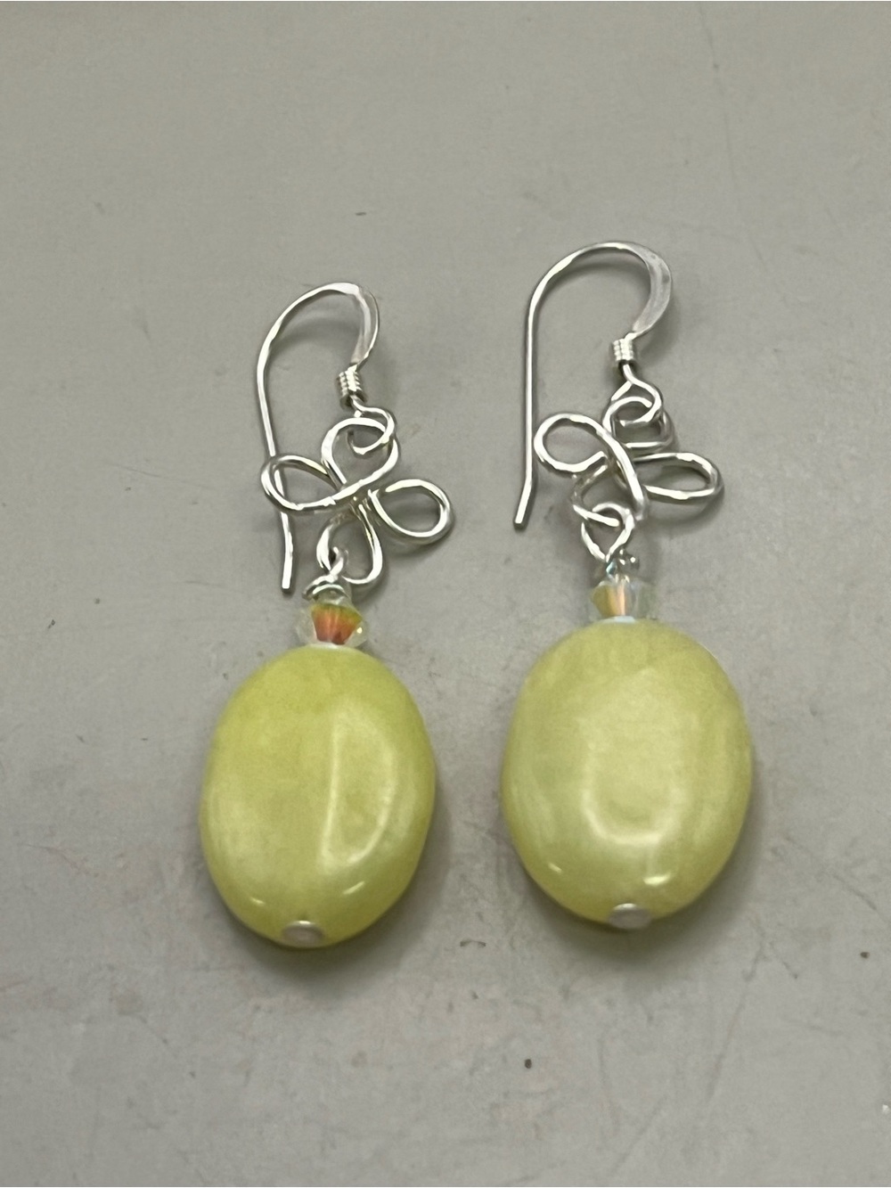 Sterling Silver 925 Lemon Jade Dangle Earrings Celtic Knot Wire Wrapped